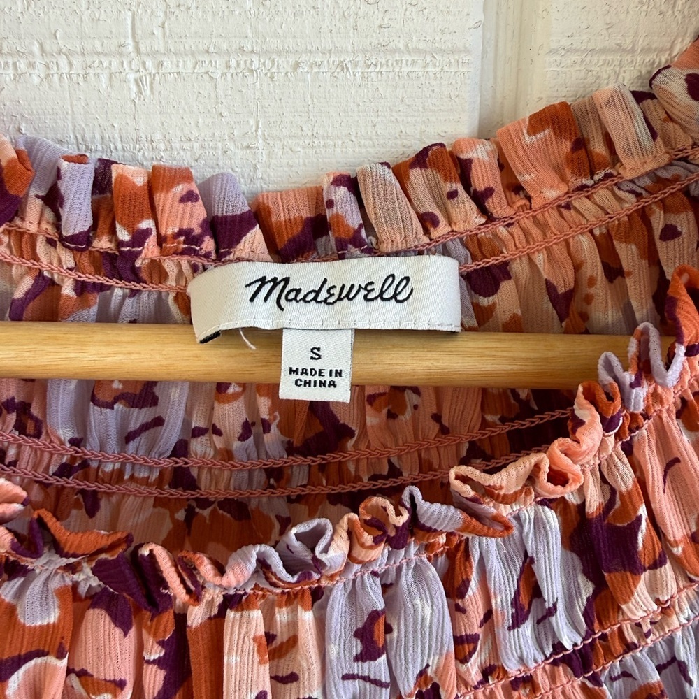 Madewell Smocked Mock Neck Floral Sheer Blouse Size Small - Picture 4 of 4